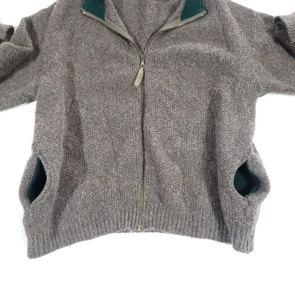 Orvis Wool Knit Sweater Cardigan L Gray Confetti Zip Up grunge grandpa Preppy‎
